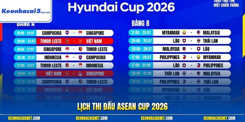 Lịch thi đấu ASEAN CUP 2026