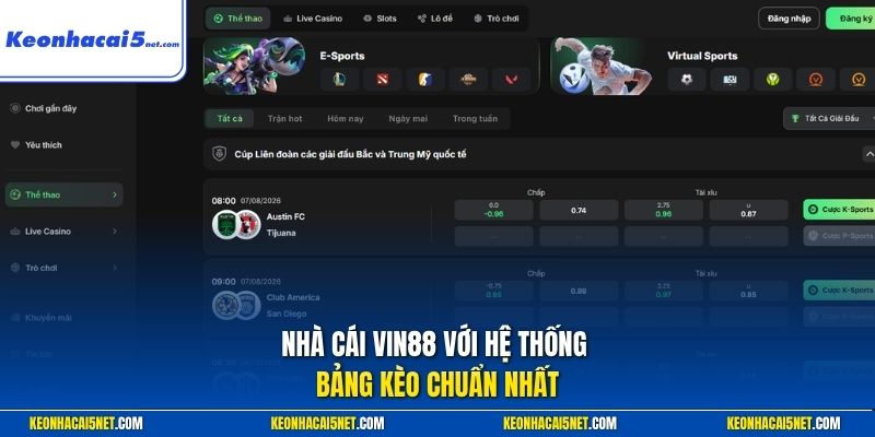 Nhà cái VIN88 với hệ thống bảng kèo chuẩn nhất